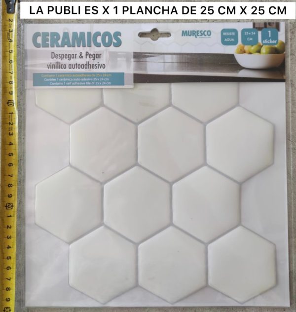 Vinilo Autoadhesivo Azulejo Cerámico Hexagonal Cocina Baño Color Blanco 16592 - Imagen 3