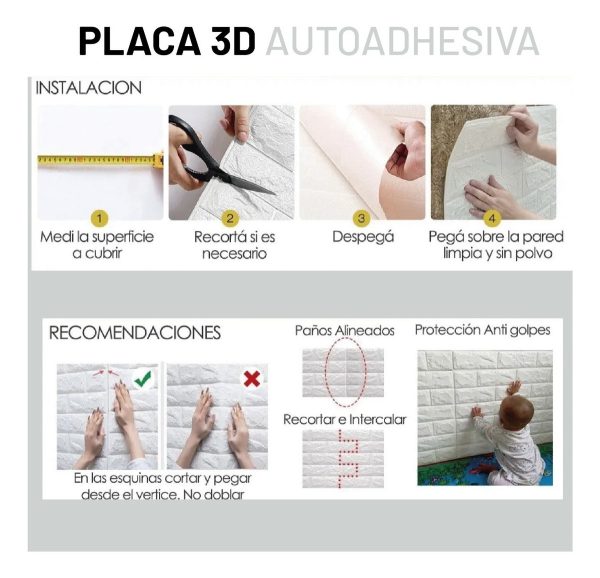 Placas 3d Vinilo Autoadhesivo Pared Ladrillo Tile 70x77 Cm - Imagen 9