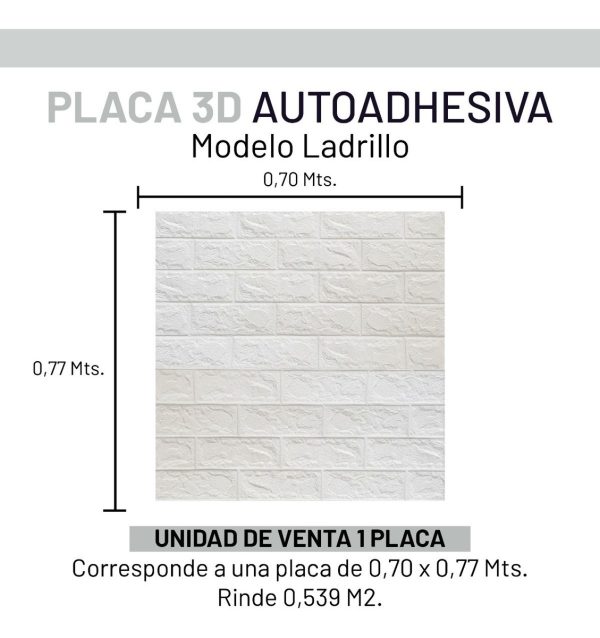 Placa 3d Autoadhesiva Ladrillo Lavable Antihumedad 70x77 Cm - Imagen 6