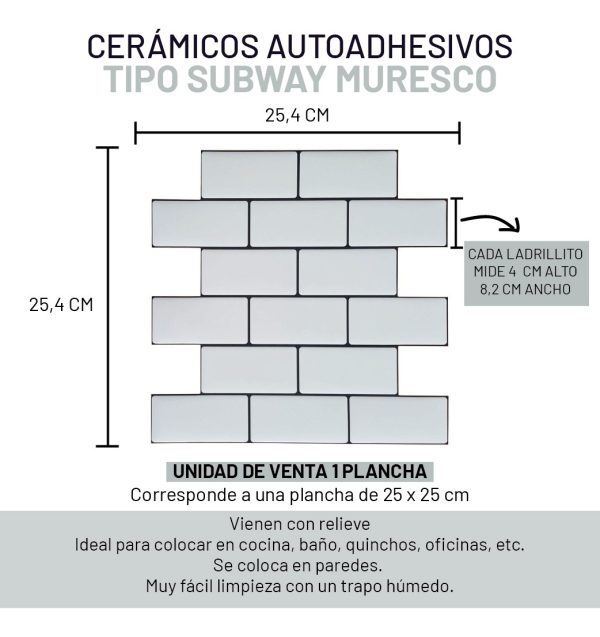 Cerámico Autoadhesivo Muresco Tipo Subway Vinilo Cocina Baño - Imagen 3