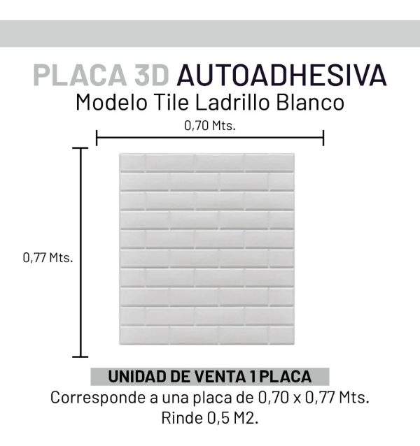 Placas 3d Vinilo Autoadhesivo Pared Ladrillo Tile 70x77 Cm - Imagen 7