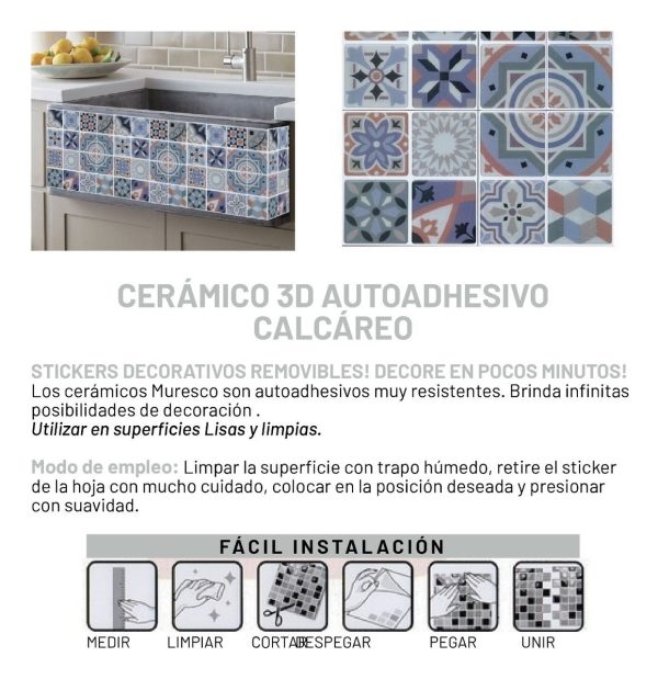 Azulejo Autoadhesivo Ceramico Calcareo Cocina Baño 16581 - Imagen 4